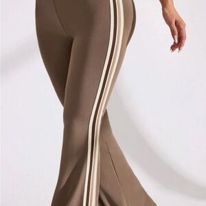 Women's Tan Flared Pants with Stripes